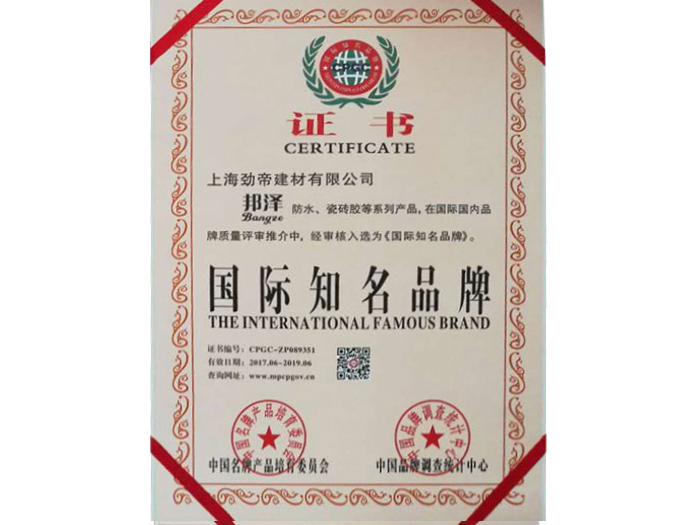 國(guó)際知名品牌證書